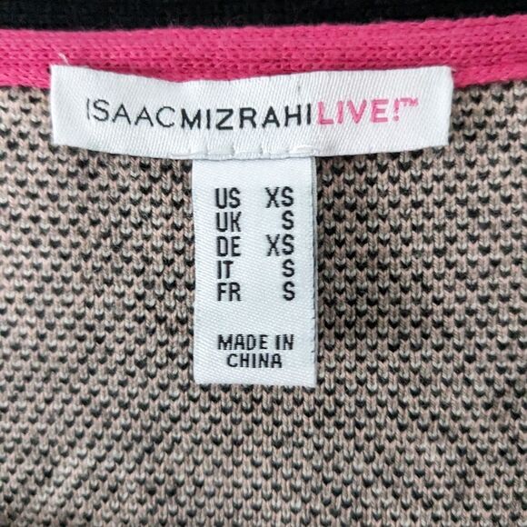 Isaac Mizrahi Live! Women's sz XS Fringe Black/Pink Floral Open Cardigan Pockets - Picture 2 of 9